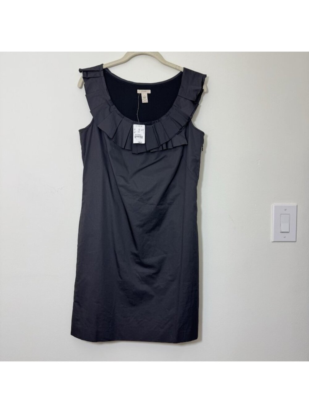 J.Crew Ruffle Neck Sleeveless Shift Dress Size 6 With Pockets Career Gray New